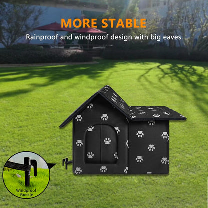 Large Outdoor Cat House Weatherproof, Houses for Outdoor Cats Feral, Collapsible Outside Cat House with Windproof Door, DIY Cardboard and Soft Mat, Insulated Stable Stray Cats Shelter in Winter