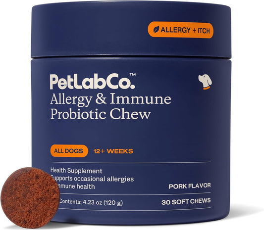 PetLab Co. Allergy & Immune Probiotics for Dogs, Support Seasonal Allergies, Gut & Digestive Health - Pork Flavor - 30 Soft Chews - Packaging May Vary