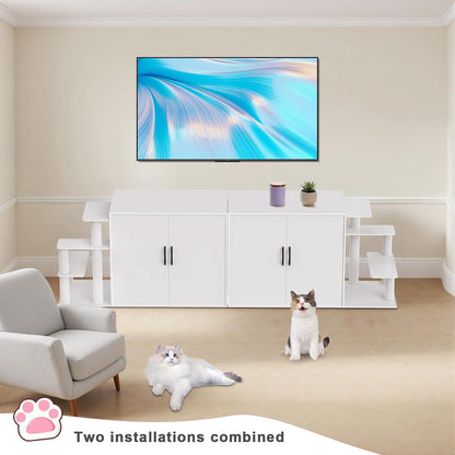 LuckyEnergy 2025 Upgraded 2-in-1 Cat Litter Box Furniture with Cat Tree – Hidden Odor Control Enclosure for 2 Cats, Dual Entry, Ventilation, Modern TV Stand Style