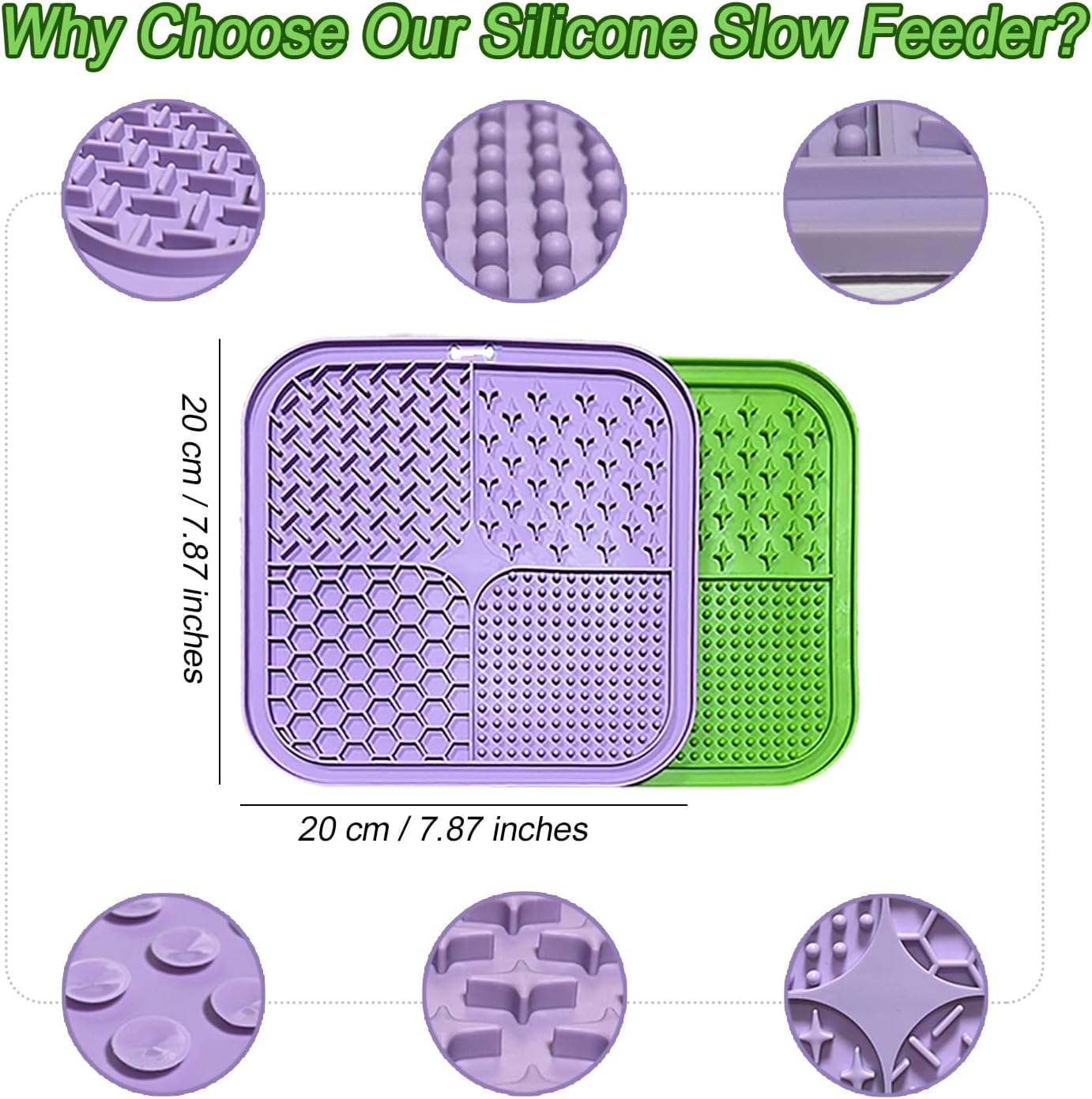 2PCS Licking Mat for Dogs with Suction Cups,Lick Mat Slow Feeder for Dogs and Cats, Lick Pad for Dog Anxiety Relief, Slow Feeder Dog Bowls, Bathing, Grooming and Training(Green & Purple)