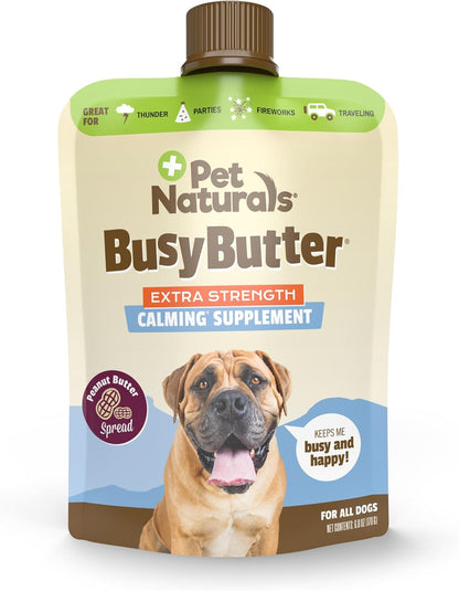 Pet Naturals BusyButter Extra Strength Calming Peanut Butter for Dogs - Great for Dog Toys, Lick Mats, Training, Calming Treats, Dog Anxiety Relief, Grooming, Treats and More - 1 6oz Pouch