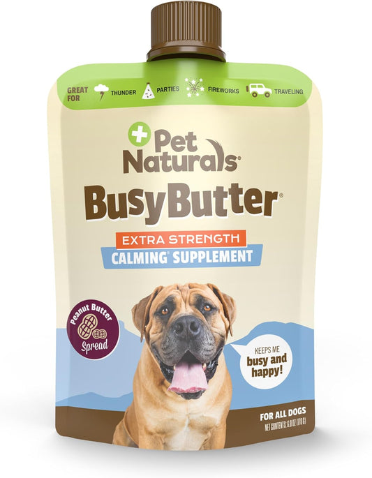 Pet Naturals BusyButter Extra Strength Calming Peanut Butter for Dogs - Great for Dog Toys, Lick Mats, Training, Calming Treats, Dog Anxiety Relief, Grooming, Treats and More - 1 6oz Pouch