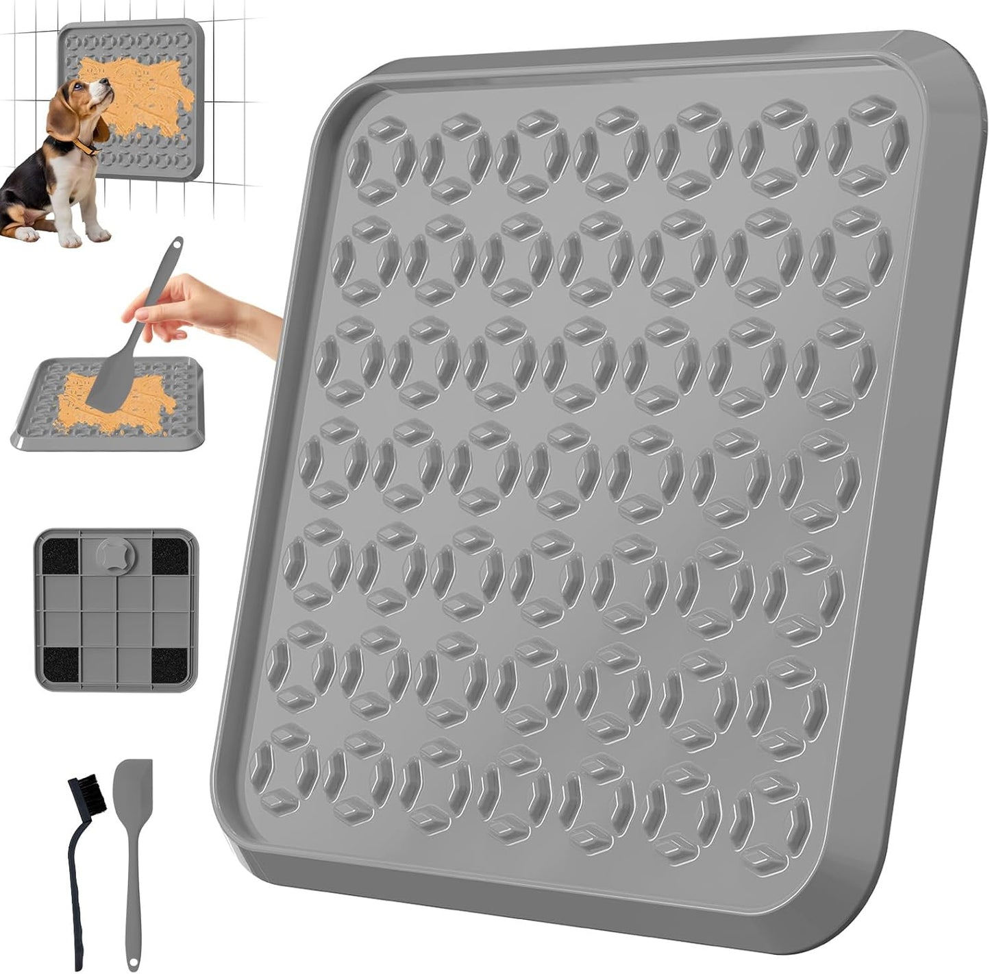 Pet Lick Mat, Lick Mat for Dogs Slow Feeder, Dog Crate Lick Pads, Dog Crate Accessories, Boredom Relief Licking Pad, Fit for Peanut Butter, Treats Yogurt, Bolognese (Grey)