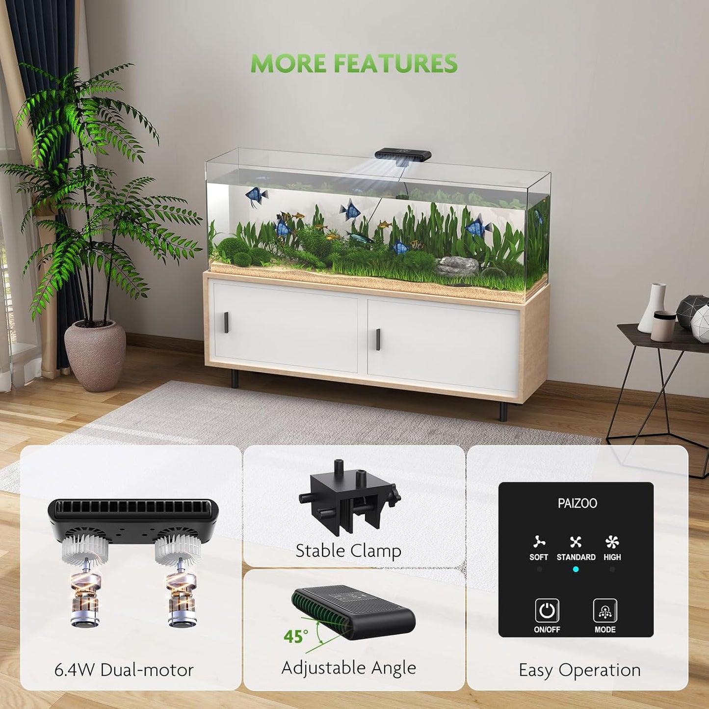 PAIZOO Aquarium Chiller Fan, Fish Tank Cooling Fans Aquarium Cooler with 3 Speed Modes, Water Chiller for Axolotl Tank Accessories Freshwater Saltwater Tanks, 6.4W