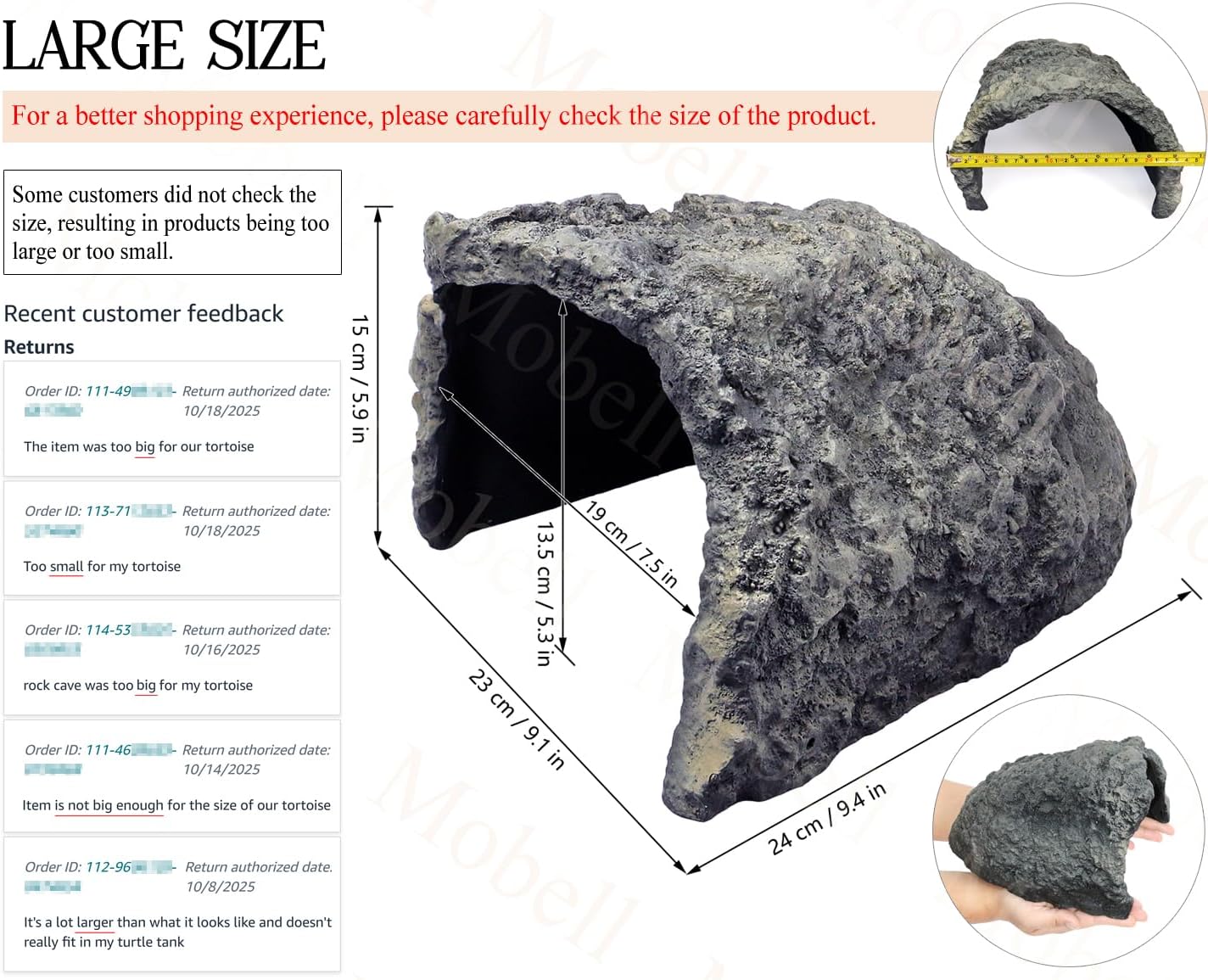 Rock Cave Habitat Hidden for Reptile and Amphibians.Terrarium & Aquarium Decor, Reptile hideout Hide Cave, Perfect for Bearded Dragons,Lizards,Snakes,Turtles,Geckos,Tortoises,Small Animals -Large Size