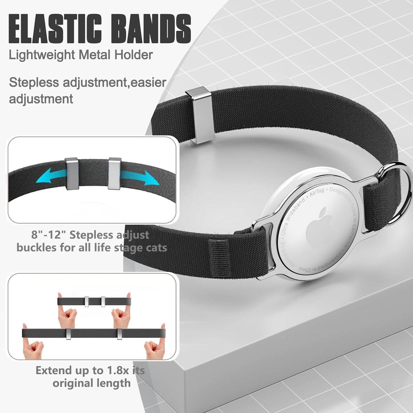 AirTag Cat Collar, Ultra Elastic Cat Tracker Collar, Airtag Holder Compatible with Apple Air Tag, [Lightweight & Scratch Resistant] Adjustable Stepless GPS Pet Collar for Cats Kittens, Black