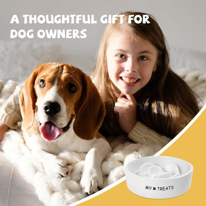 Slow Feeder Dog Bowls - Ceramic Dog Bowls for Small & Medium Dogs - White Slow Eating Dogs Bowl - Ceramic Puppy Slow Feeder - Puppy Food Bowl(Flower)