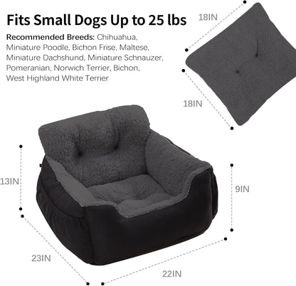 Dog Car Seat for Small Dogs,Washable Pet Booster Seats for Car with Clip-On Safty Leash, Reversible Puppy Carseat with Storage Pockets, Travel Carrier Bed for Dogs Under 25 lbs, Dark Grey