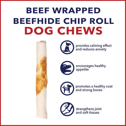 Pet Factory Twistedz American Beefhide 5" Chip Rolls Dog Chew Treats w/Real Beef Meat Wrap - 8 Count/4 Pack