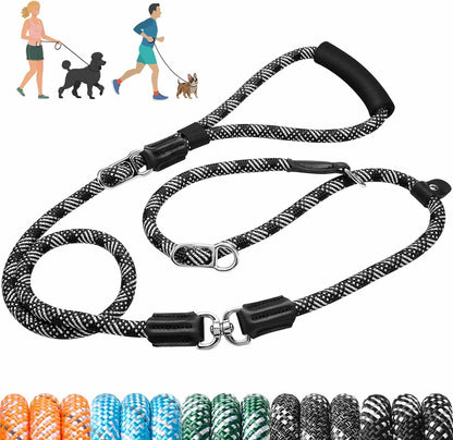 Lukovee Slip Lead Dog Leash, 4-6 FT x 1/2" Adjustable Tangle Free Leash, Heavy Duty Comfortable Reflective No Pull Training Rope Lead with Padded Handle for Medium Large Dogs (Black, S: 4-6 FT)