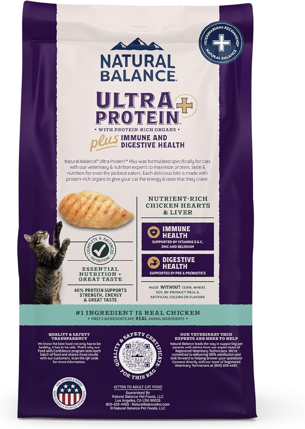 Natural Balance Ultra Protein Plus Dry Cat Food, Immune & Digestive Health Real Chicken & Chicken Meal Recipe with Nutrient-Rich Organs, High Protein Cat Food for Picky Cats - 2.5 lbs.