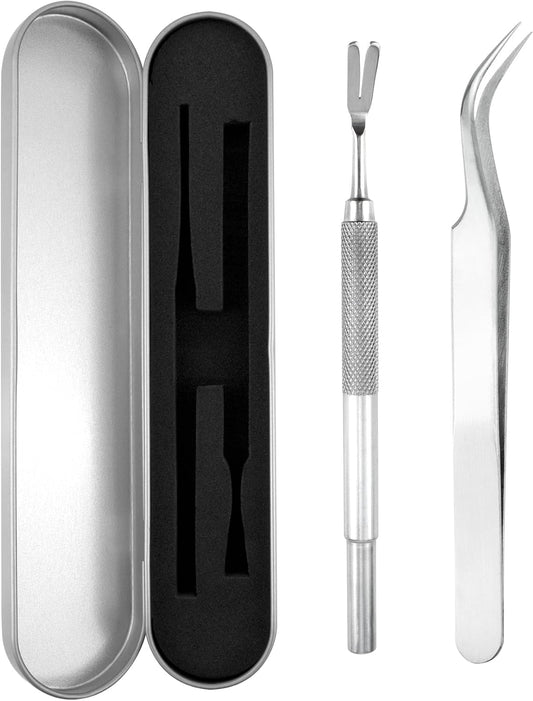 Quacc 2 PCS Tick Removal Tool Kit for Dogs Cats Humans Stainless Steel Tick Remover Tweezers with Storage Box