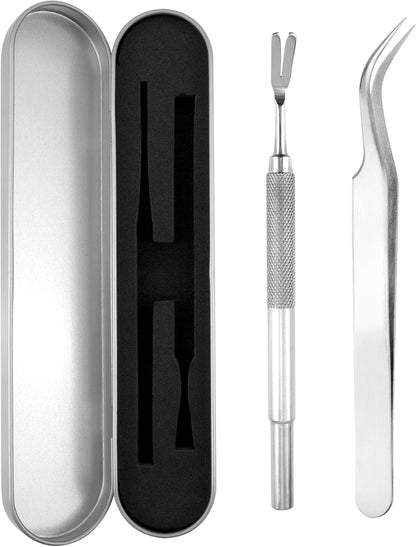 Quacc 2 PCS Tick Removal Tool Kit for Dogs Cats Humans Stainless Steel Tick Remover Tweezers with Storage Box