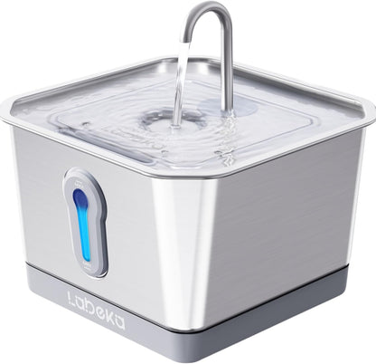 Stainless Steel Cat Water Fountain 135oz/4L:Battery Operated Wireless Cat Fountains for Drinking Indoor, Automatic Pet Water Dispenser with Ultra Quiet Pump,Multi-Filtration