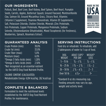 Instinct Freeze Dried Raw Meals, Natural Dry Dog Food, Grain Free - Wild Caught Pollock, 3 oz. Bag