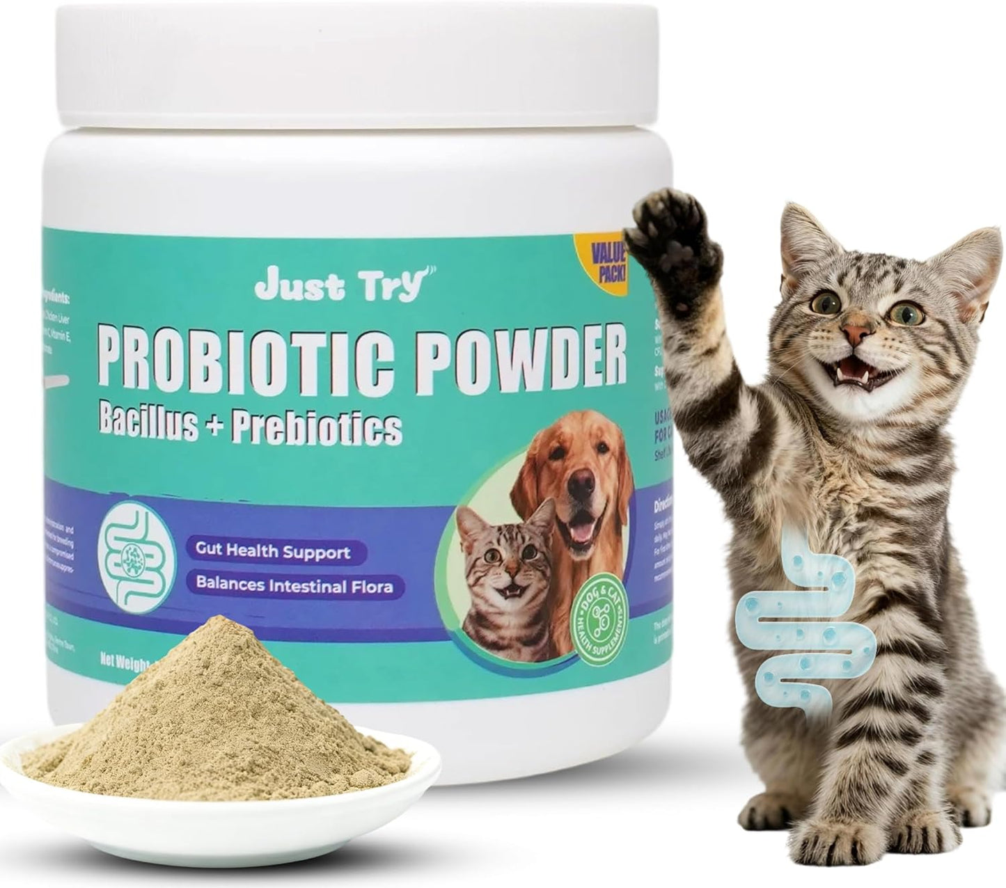 Pet Health Supplement, Hairball Relief, Immune Support, Urinary Care & Probiotics Powder for Cats & Dogs, 1.7OZ/2.7OZ/3.7OZ/4.7OZ (Probiotics)