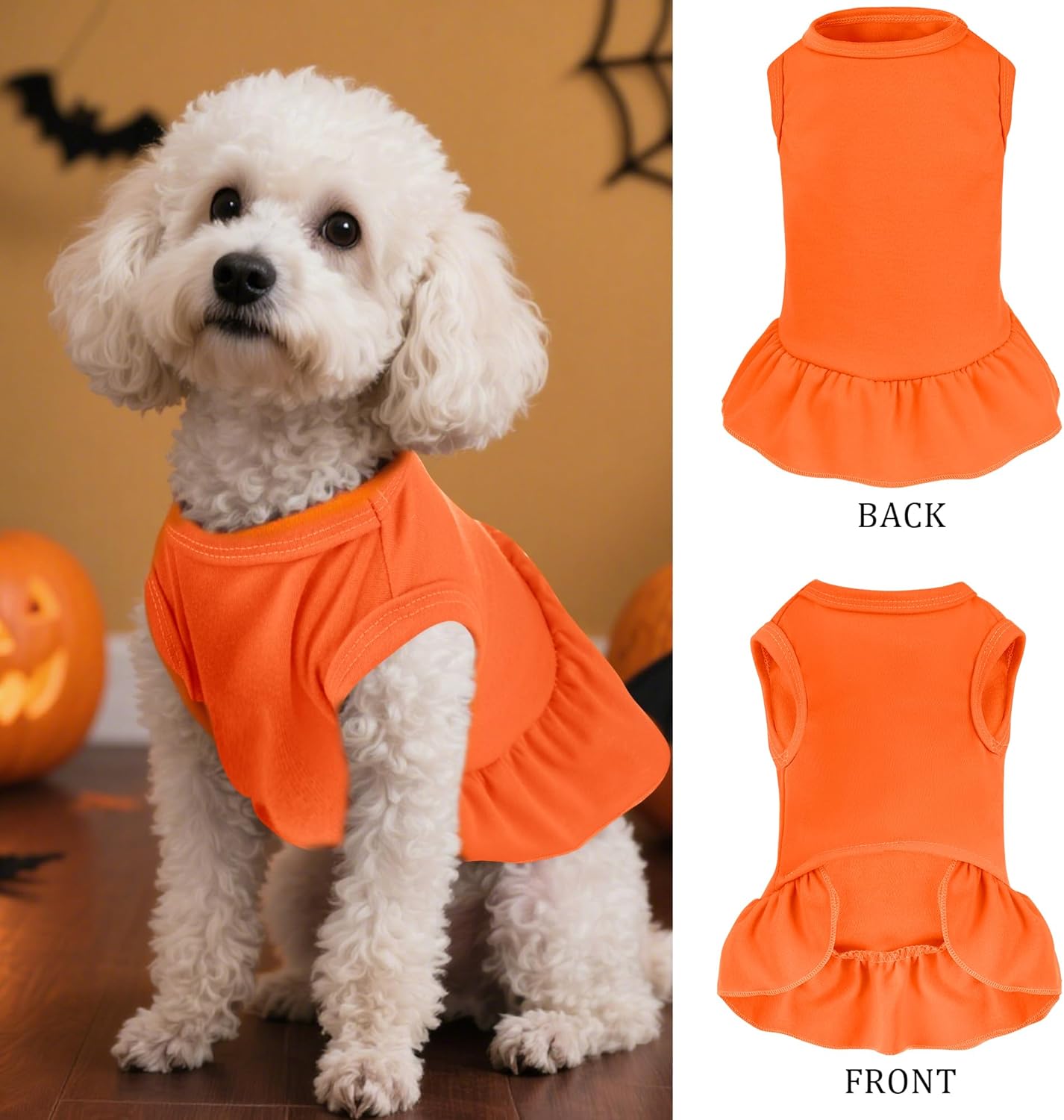 Dog Dresses Cat Skirt Solid Color Dog Clothes Summer Sleeveless Puppy Girl Clothes for Small Pet Dogs Cats (Orange, Medium)