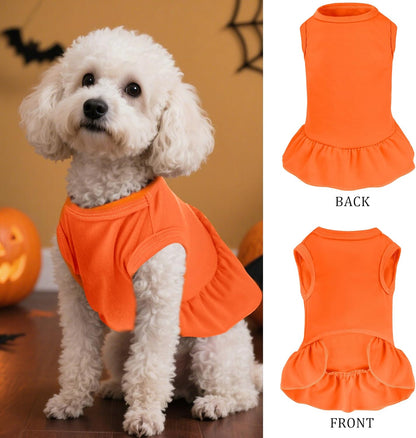Dog Dresses Cat Skirt Solid Color Dog Clothes Summer Sleeveless Puppy Girl Clothes for Small Pet Dogs Cats (Orange, Medium)