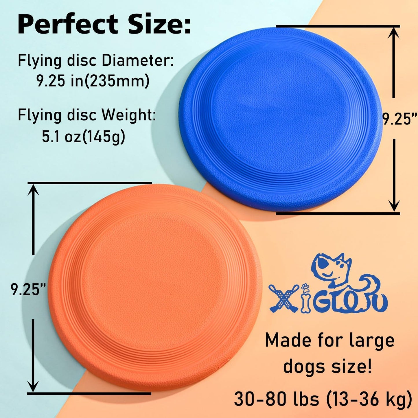 Dog Flying Disc (2 Pack) - Durable Rubber Flying Disc Dog Toy - 9.25" Indestructible Rubber Dog Fetch Toy - Puncture Resistant & Bite Resistant Extremely - for Medium Large Dogs