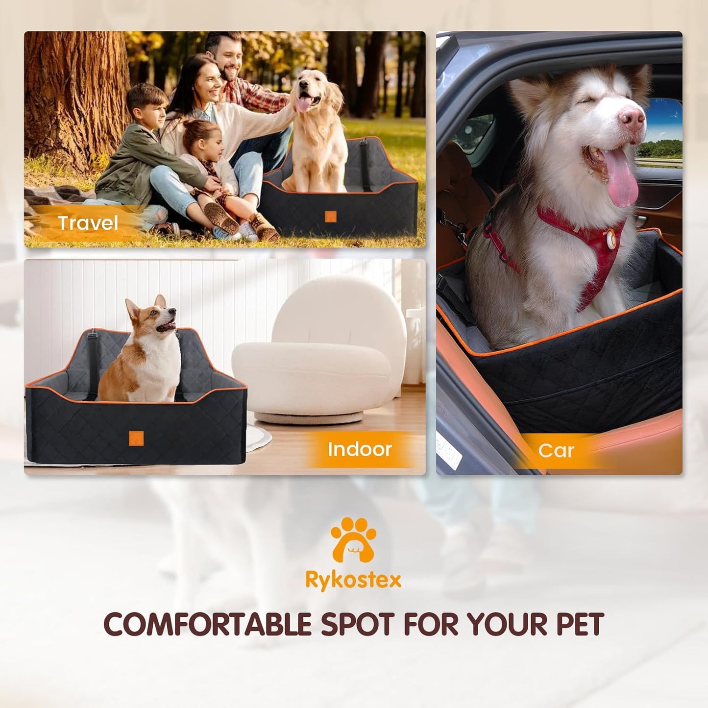 Dog Car Seat Large Medium - Sized Dog Car Pet Bed for Dogs Under 55 Lb or 2 Small Dogs,Safety Memory Foam Booster Seat 2 Cushions,Large Pet Bed Seat for Backseat
