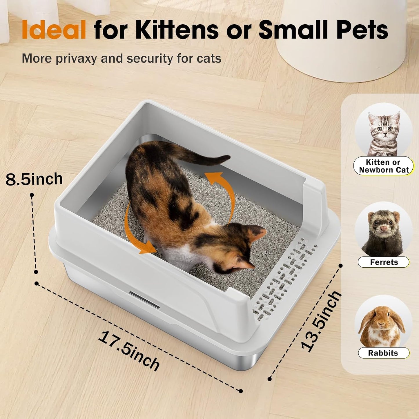 2PACK Stainless Steel Cat Litter Box with Lid, High-Sided Metal Litter Pan for Small Cats, Kitty Litter Box, Non-Stick & Odor-Resistant, Anti-Urine Leakage, Easy to Clean, Scoop Included