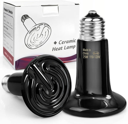 75W Ceramic Heat Emitter Reptile Heat Bulb E26 Base Heat Lamp Bulbs No Light Heat Lamp for Amphibian Pet Brooder Coop Lizard Turtle Snake Terrarium