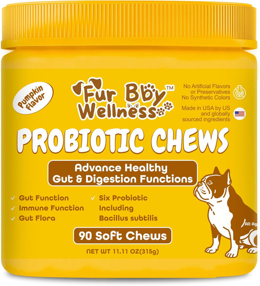 Probiotics for Dogs – Digestive Enzymes, Gut Health & Immune Support – Helps with Diarrhea, Upset Stomach, Seasonal Allergies & Itchy Skin – Vet Approved Pumpkin Flavor Soft Chews, 90 Count