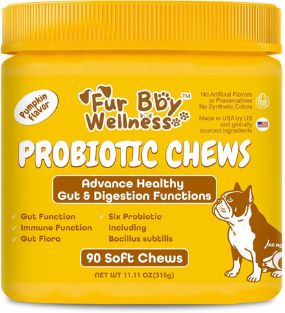 Probiotics for Dogs – Digestive Enzymes, Gut Health & Immune Support – Helps with Diarrhea, Upset Stomach, Seasonal Allergies & Itchy Skin – Vet Approved Pumpkin Flavor Soft Chews, 90 Count