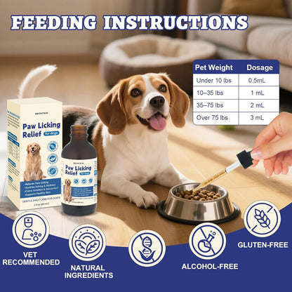 Paw Licking Relief for Dogs, Dog Licking Paws Treatment, Herbal Supplement for Soothes Itching & Redness and Calms Irritation & Discomfort, Dog Paw Licking Drop with Bacon Flavor (2 FL OZ)