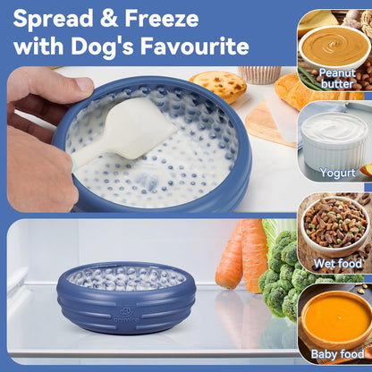 Dog Lick Bowl, Animire Freeze Lick Mat for Dogs, Non-Slip Slow Feeder Licking Bowl Enrichment Treat for Distraction Anxiety Relief, Food Grade Silicone, Dishwasher Safe(Dark Blue,XL)
