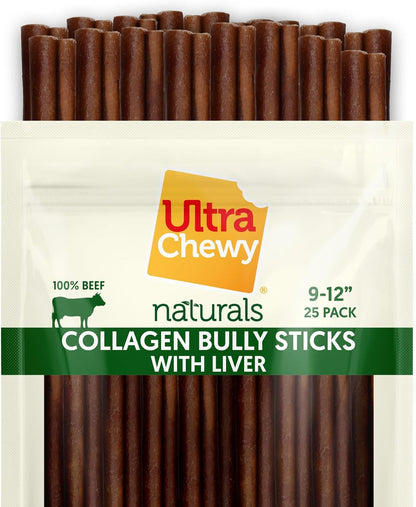 Ultra Chewy Collagen Sticks 9-12 inches (25 Pack) – Long Lasting Odor-Free, All-Natural Dog Chews – Rawhide & Bully Stick Alternative