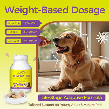 Dog Multivitamin Chewable Cat & Dog Vitamins and Supplements for Hip & Joints, Skin & Coat, Omega 3 Fish Oil for Dogs Tablets for Dogs & Cats, Vitamins- Immune Support 0.3g Per Tablet (100g)