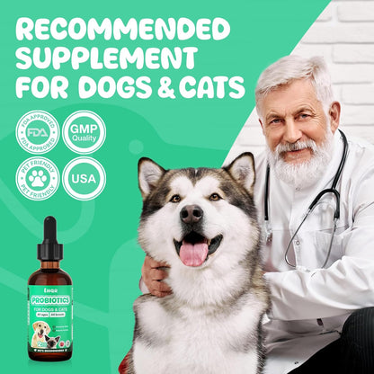 Liquid Probiotics for Dogs & Cats with Prebiotics & Digestive Enzymes - 3-in-1 Formula for Gut Health & Nutrient Absorption - 1.2 Billion CFU - 2 FL Oz