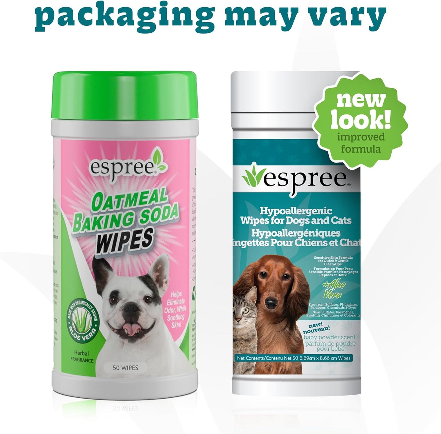 Espree Pet Hypoallergenic Aloe Wipes, Cleaning and Odor-Controlling Grooming Wipes for Paws, Cat Grooming, Dog Care, Perfect for Puppy and Adult Dogs, Fresh Baby Powder Scent, 50 Count