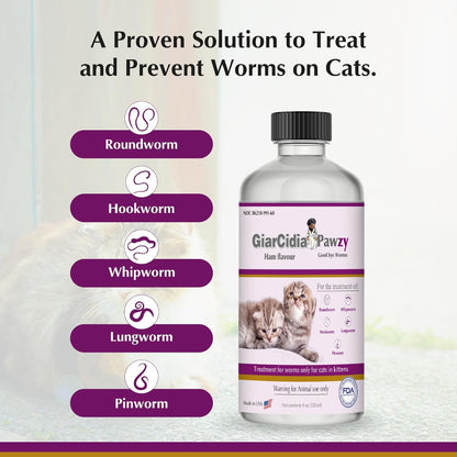 No More Worms in Cats and Kittens - Dewormer for Cats - Ham Flavour with 3ml Dropper