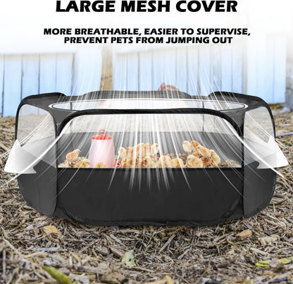 UWE Small Animal Playpen, Chicken Brooder Box with Cover Top, Portable Outdoor Exercise Pet Cage Tent, Waterproof Breathable Pet playpen Indoor for Chick Ktiien Bunny Hamster Guinea Pig, Black