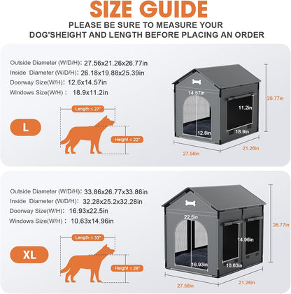 Dog House Indoor, Large Doghouse Soft with Frame, Waterproof Pet House for Medium Large Dogs with Oxford Fabric, Warm Indoor Dog House Bed with Soft Cushion, 27.56x21.26x26.77in, Dark Gray