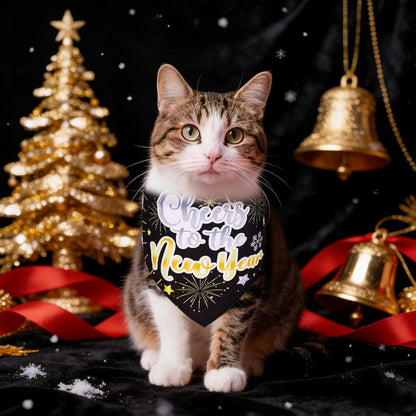 New Years Dog Bandana 2PCS, Happy New Year Dog Bandana for Boys and Girls, Adjustable Pet Neckerchief for Pet Gifts