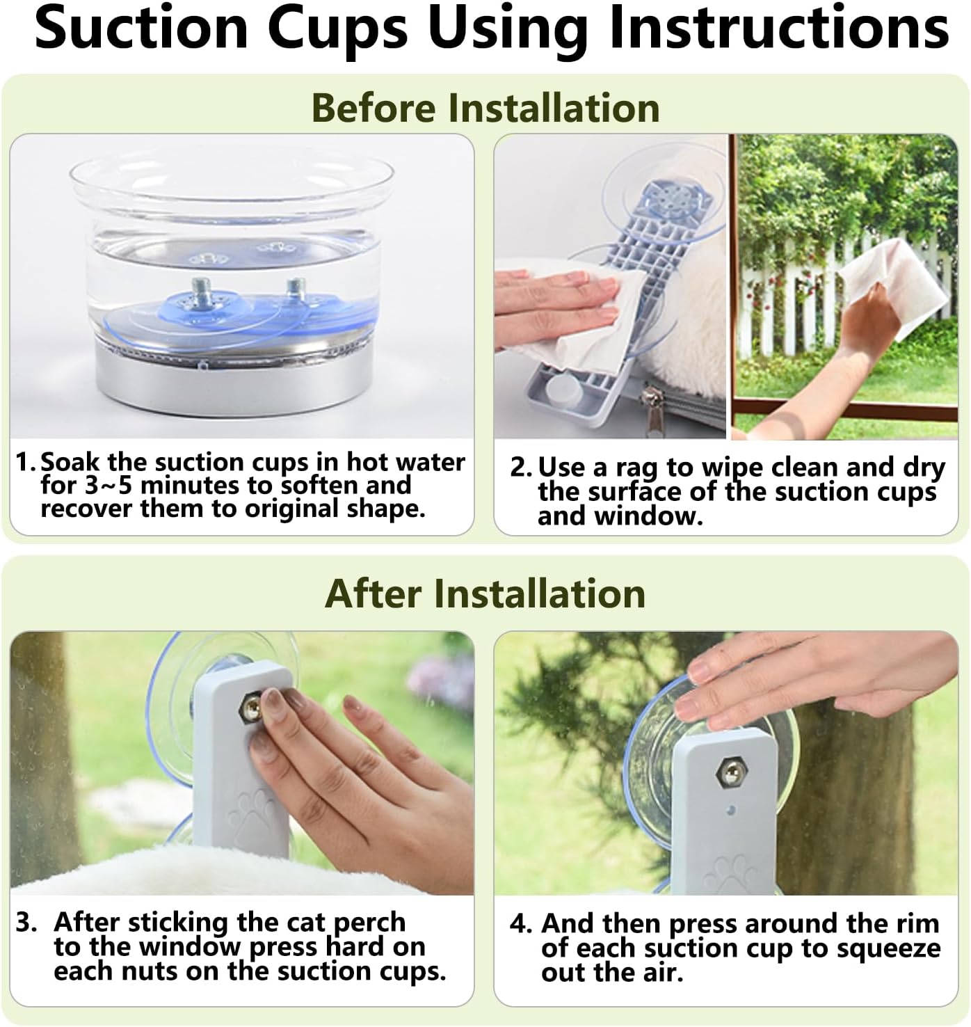 AMOSIJOY Cordless Cat Window Perch, Cat Hammock for Wall with 4 Strong Suction Cups, Solid Metal Frame and Two Replaceable Covers, Foldable Cat Beds for Indoor Cats (Large-Cushion Bed-Gray)