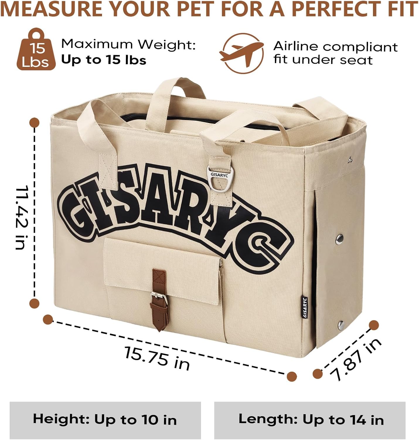 Dog Purse Carrier for Small Dogs, Cats and Puppies – Soft-Sided Foldable Pet Travel Bag with Multi Pockets, 3-Sided Mesh & Rollable Cover for Nervous Cats, Fits Pets up to 15 lbs (Beige)