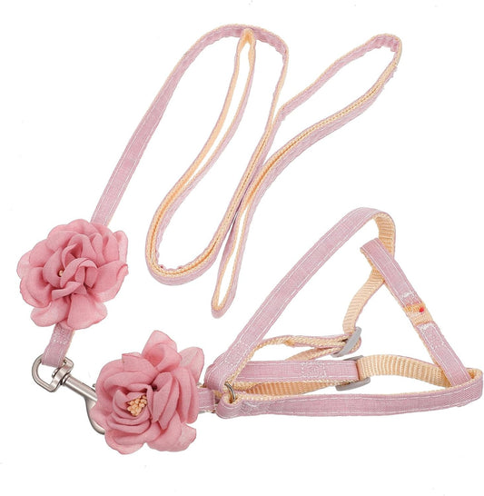 ERINGOGO Cat Harness and Leash Adjustable Cotton Linen Traction Rope 1.0Cm Light Pink Breathable Outdoor Walking Strap for Cats and Kittens