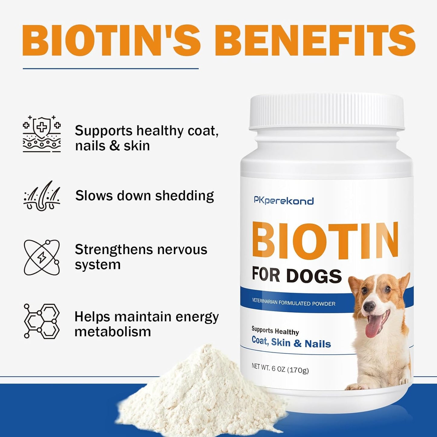 Biotin for Dogs, Supports Shiny Coat and Healthy Skin, Strengthens Dog Nails, Biotin Powder Supplement for Dog Shedding, Dry Skin Relief for Dogs, 6 oz
