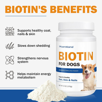 Biotin for Dogs, Supports Shiny Coat and Healthy Skin, Strengthens Dog Nails, Biotin Powder Supplement for Dog Shedding, Dry Skin Relief for Dogs, 6 oz