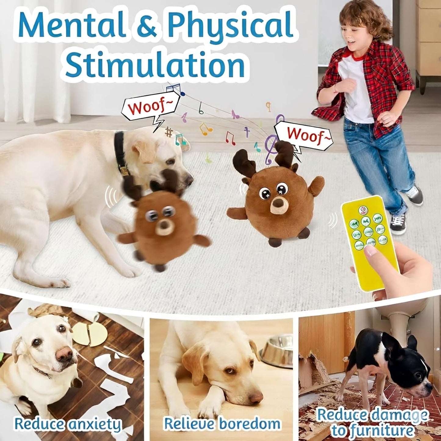 Interactive Dog Toy with Remote Control, 2025 Rechargeable Motion Activated Bouncing Pets Plush, Shaking Dog Toy with Recording & Music Modes, Washable Cover, Boredom Relief for Dogs & Cats (F)