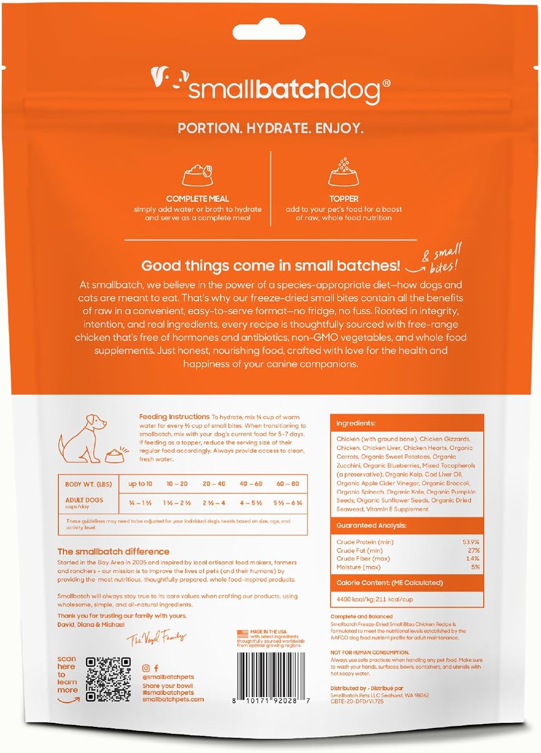 smallbatch Pets Freeze-Dried Raw Dog Food – Chicken Recipe –20 oz Small Bites – High Protein, Grain Free – Complete Meal or Topper – Made in USA with Organic Superfoods(20 Oz, Chicken)