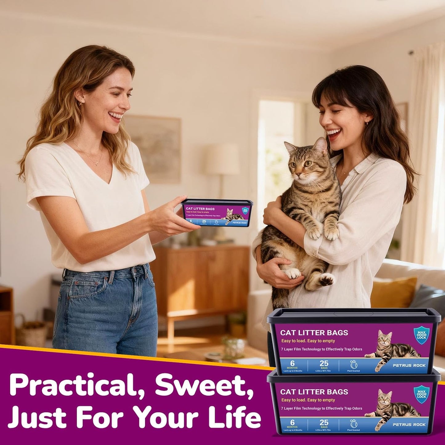 Cat Litter Refill Bags Compatible with Litter Genie Easy Roll Pail | Long-lasting Easy Roll Refill Bags 50 Count (2 Pack) | Odor Control & Plant Scented