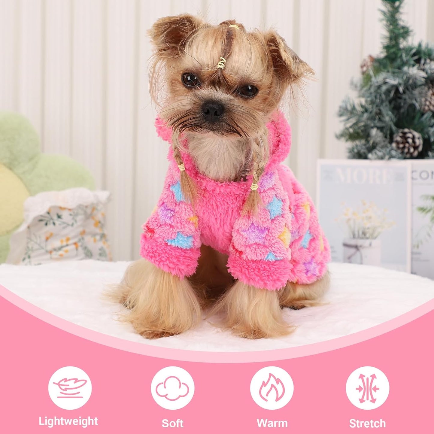 Yikeyo Dog Sweater Dress for Small Dogs Girl Boy, Cute Warm Fleece Dog Hooded Sweaters, Soft Puppy Clothes,Extra Warm Fall Winter Pet Clothes Birthday Dresses Holiday Outfits(Rose Pink,M)