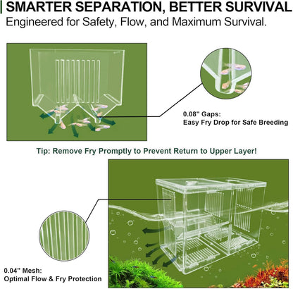 Triple-Chamber Aquarium Fish Breeder & Isolation Box, Transparent Hatching Incubator Tank with Suction Cups & Hook, Nursery for Livebearer Guppy Fry Breeding and Betta Fish, Shrimp Quarantine