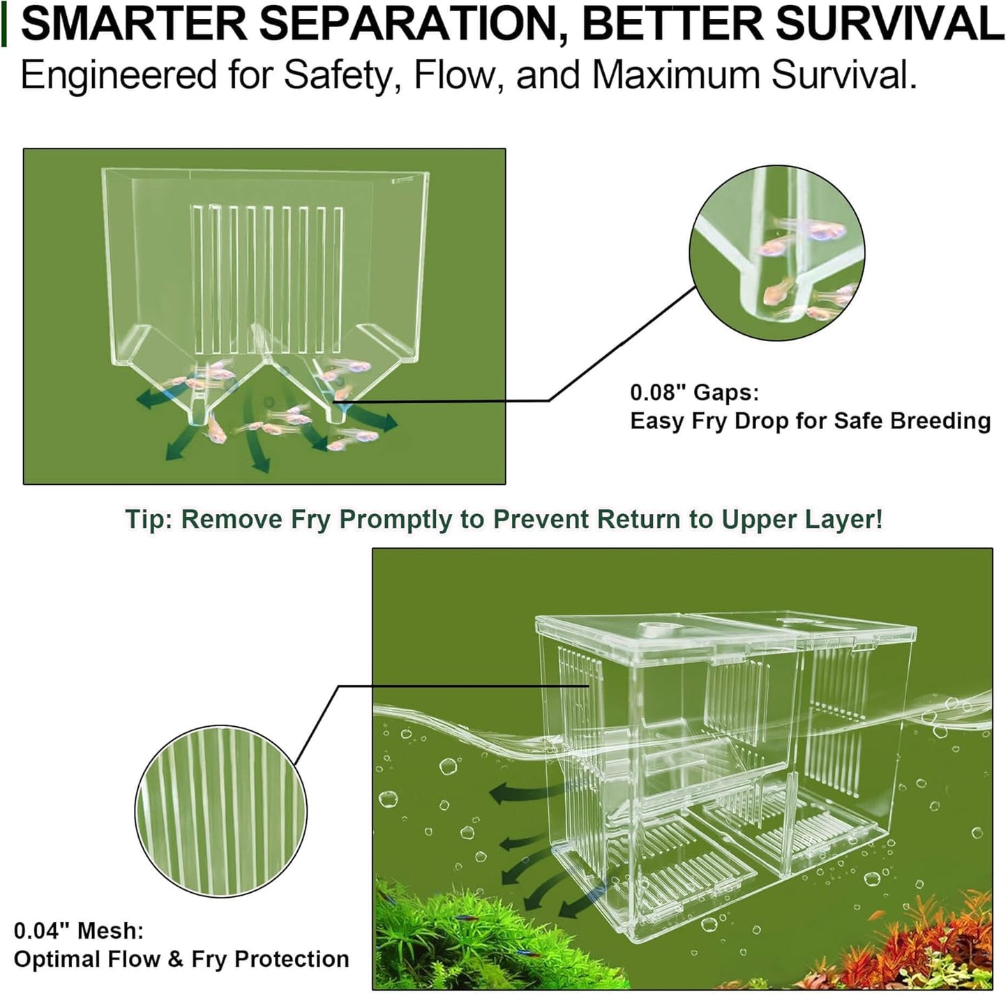 Triple-Chamber Aquarium Fish Breeder & Isolation Box, Transparent Hatching Incubator Tank with Suction Cups & Hook, Nursery for Livebearer Guppy Fry Breeding and Betta Fish, Shrimp Quarantine