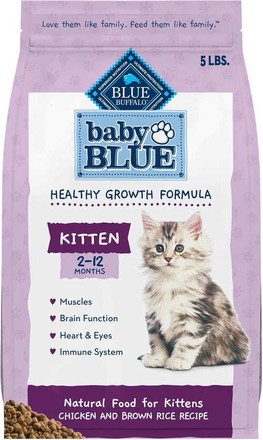Blue Buffalo Baby Blue Natural Dry Food for Kittens, Healthy Growth Formula with DHA, Chicken and Brown Rice Recipe, 5-lb Bag